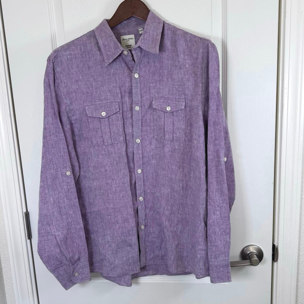 Baird McNutt Murano 100% Linen Slim Fit Purple Roll Tab Long Sleeve Shirt Mens L